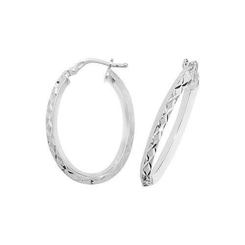 Silver Diamond Cut Oval Hoop Earrings G51072-V3