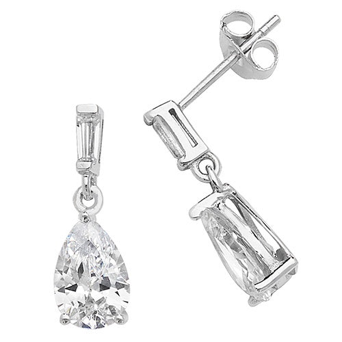 Silver Pear Drop CZ Earrings G51120
