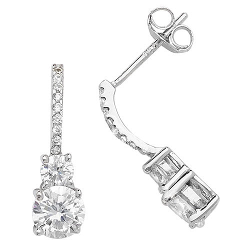 Silver Double CZ Drop Earrings G51121