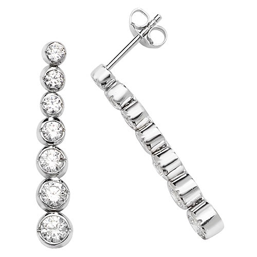 Sterling Silver Graduated CZ Drop Earrings