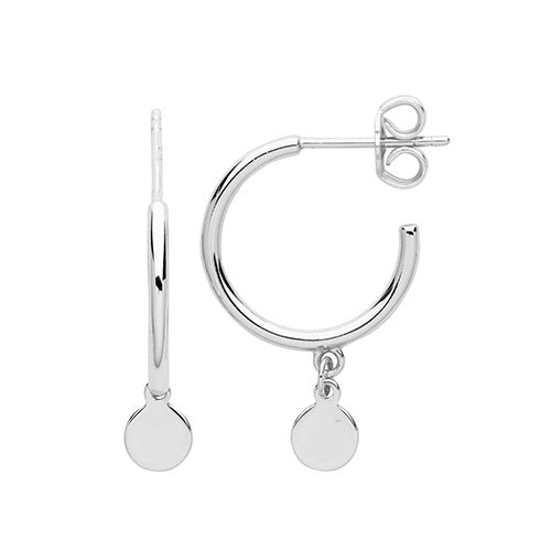 Silver Hoop Earrings with Disc G51223