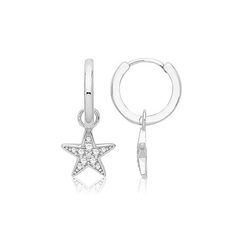 Sterling Silver Star Huggie Hoop Earrings