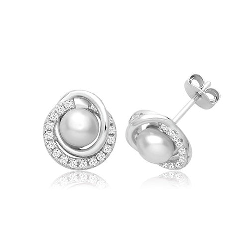 SIlver Interlinking CZ & Pearl Earrings G51447