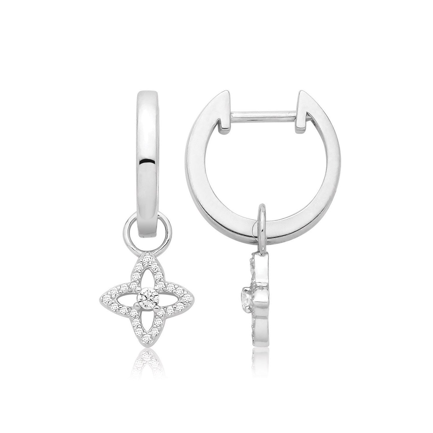 Silver Huggie CZ Flower Drop Earrings G51460