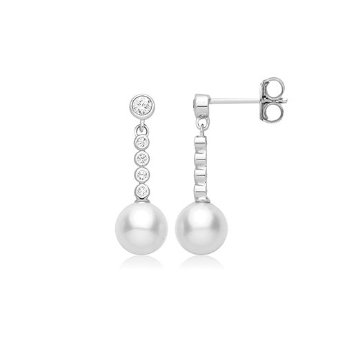 Silver CZ Pearl Drop Earrings G51462