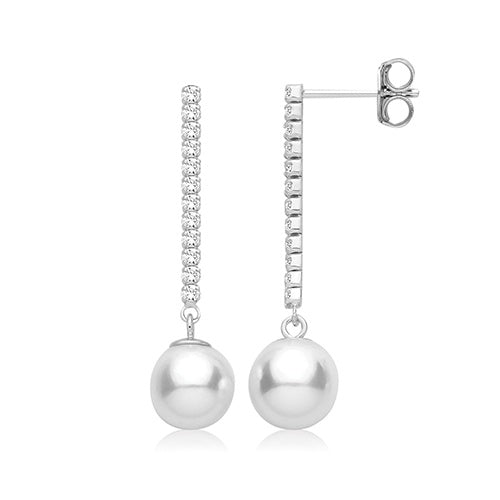Silver CZ Shell Pearl Drop Earrings G51474