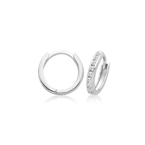 Silver 12mm CZ Hinged Hoop Earrings G51502