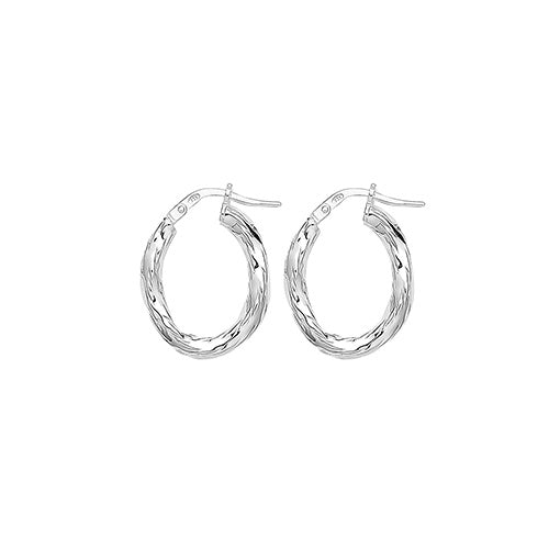 Silver Oval Diamond Cut Hoop Earrings G5206-V1
