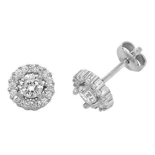 Silver Round CZ Stud Earrings G5377