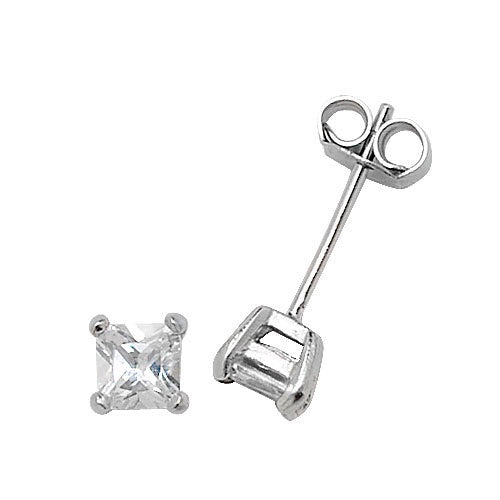 Silver 4mm Square CZ Stud Earrings G5553CZ