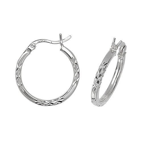 Silver 15mm Diamond Cut Hoop Earrings G5723