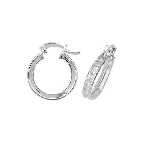 Silver 12mm CZ Hoop Earrings G5897
