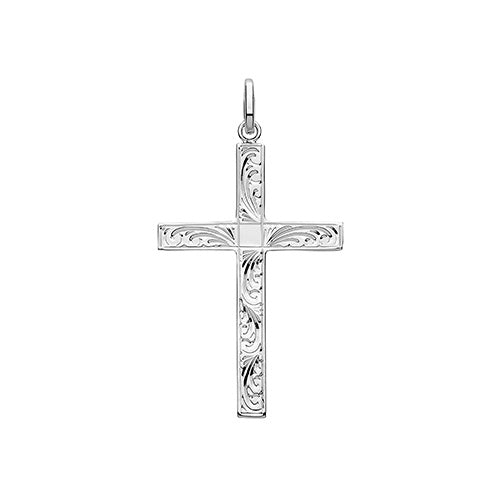 Silver Solid Cross Hand Engraved G61045E