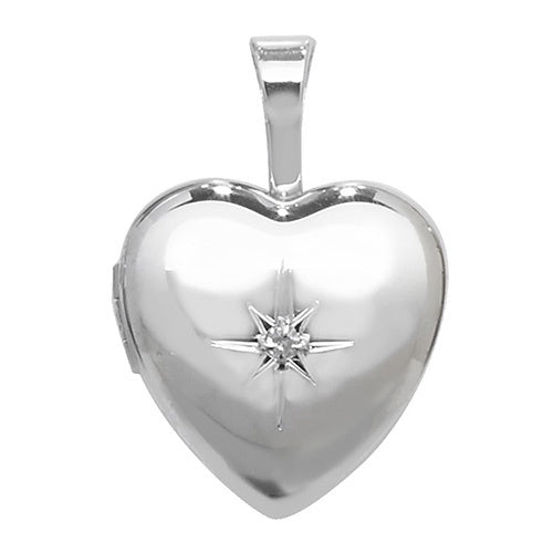 Silver Heart Shaped 0.01ct Diamond Set Locket G6909D