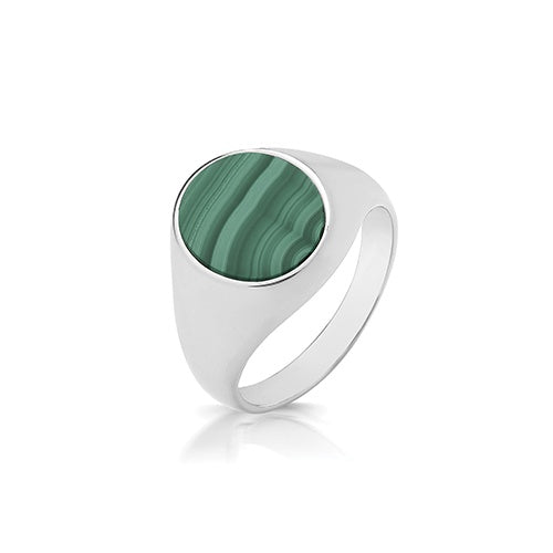 Silver Oval Malachite Signet Ring G7540M