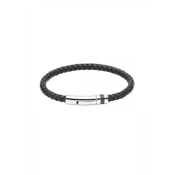 Unique & Co black Leather bracelet with black I.P Plating B345BL/23cm