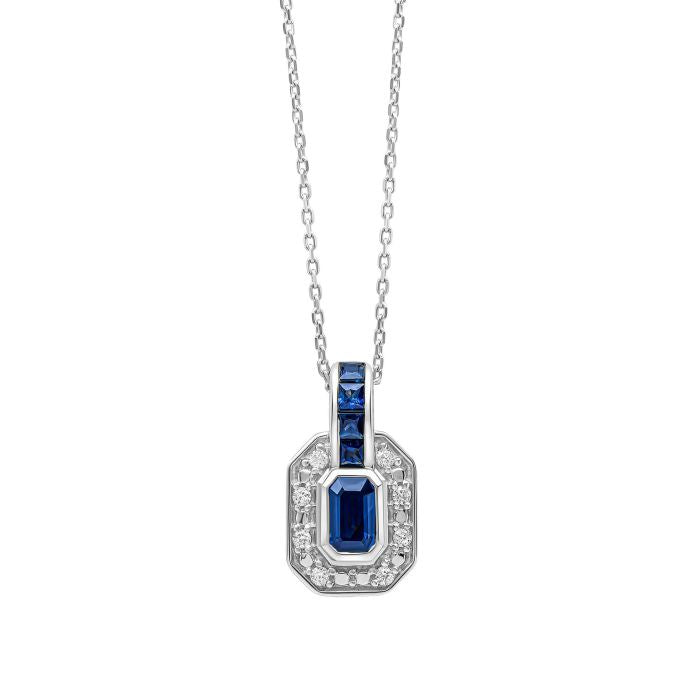 9ct White Gold Sapphire Channel & Diamond Necklace