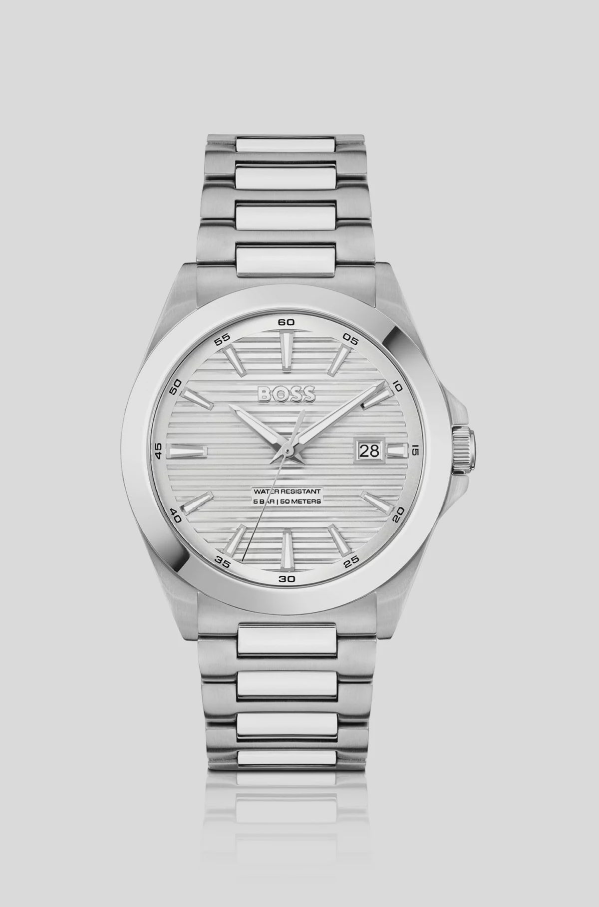 Boss Silver Tone Watch with Grooved Silver dial 1514176