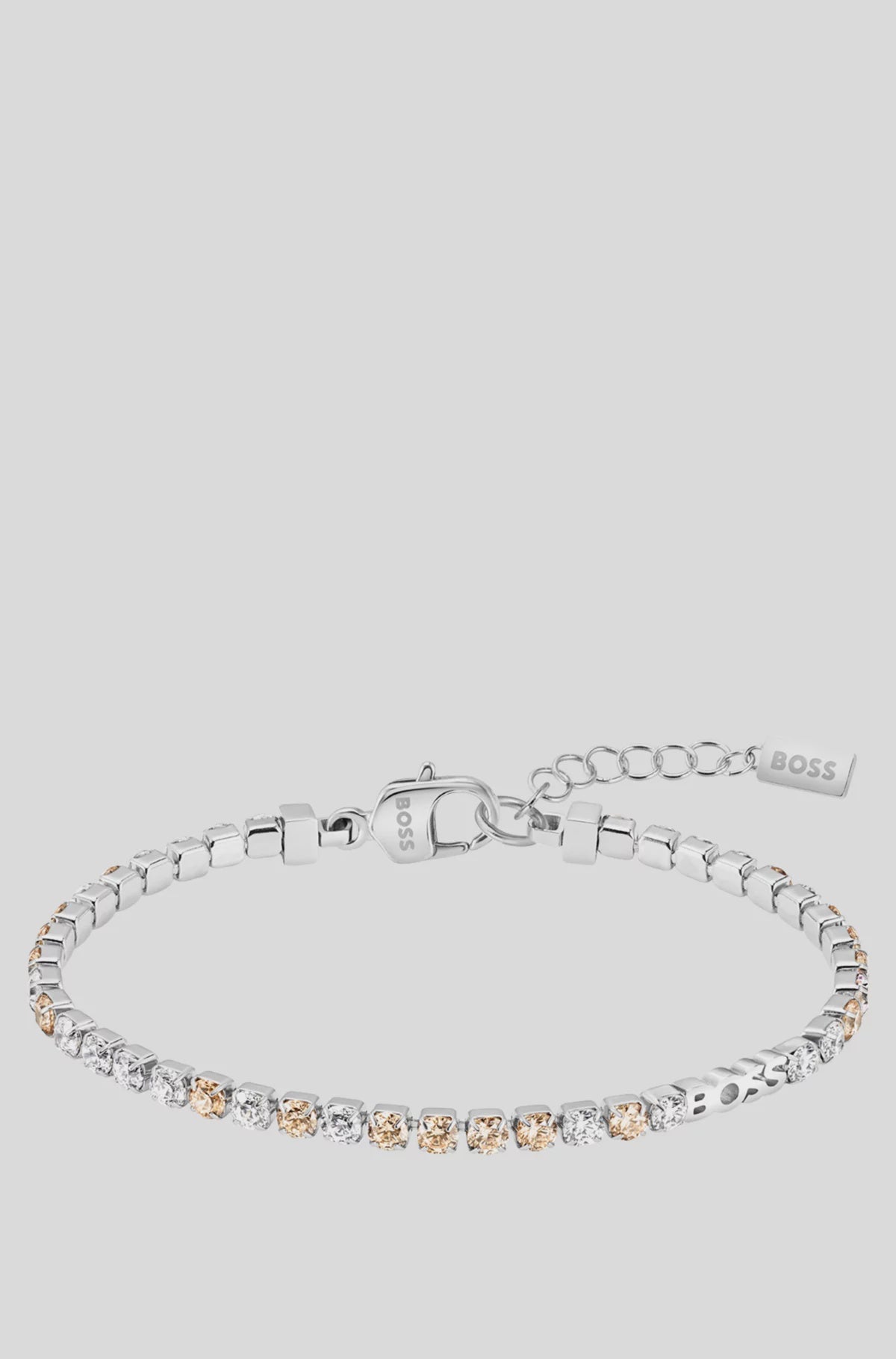 Boss SIlver Tone Tennis Bracelet with Clear and Champagne Crystals 1580633