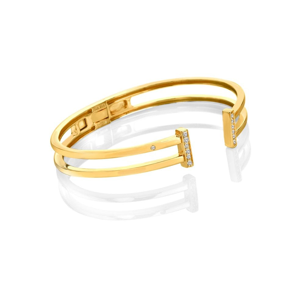 Hot Diamonds Double T Bar Bangle YGP DC231