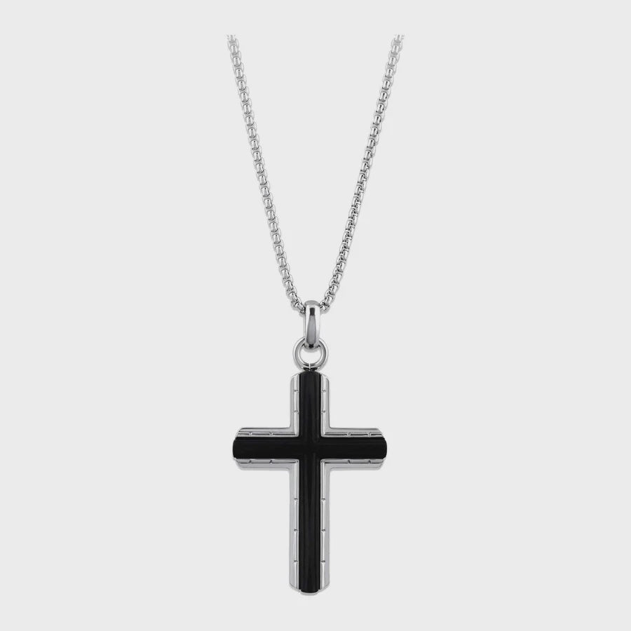 Unique & Co Stainless Steel Cross Pendant with Carbon inc Chain AN-138/50cm