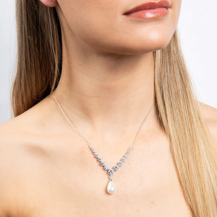 Diamonfire Silver Pearl CZ Necklace N4680