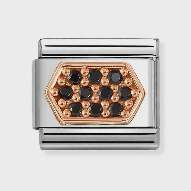 NOMINATION Classic Rose Gold Black CZ Pave Hexagon Charm 430312-05