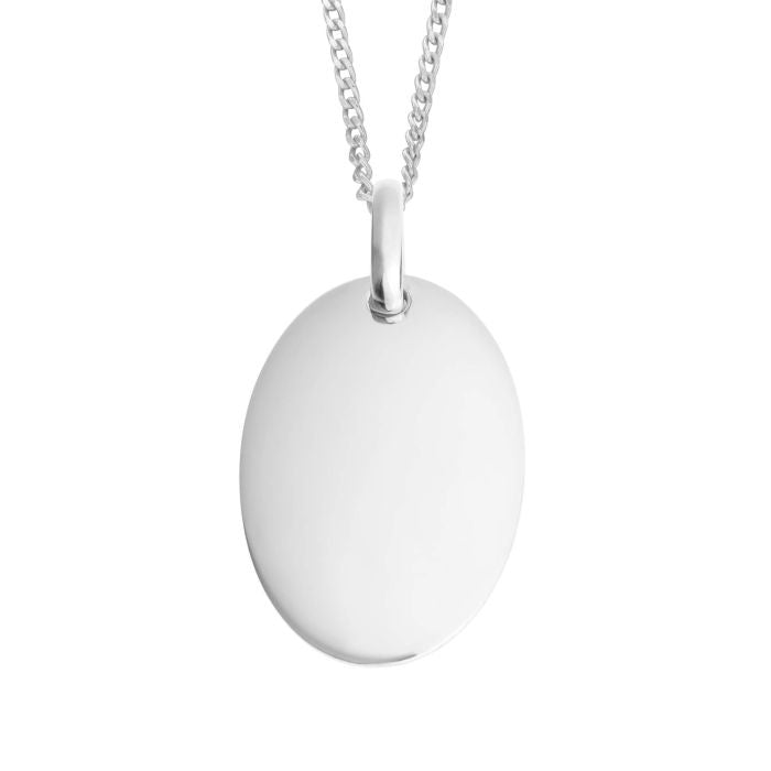 Recycled Silver Engravable Oval Tag Pendant P5104