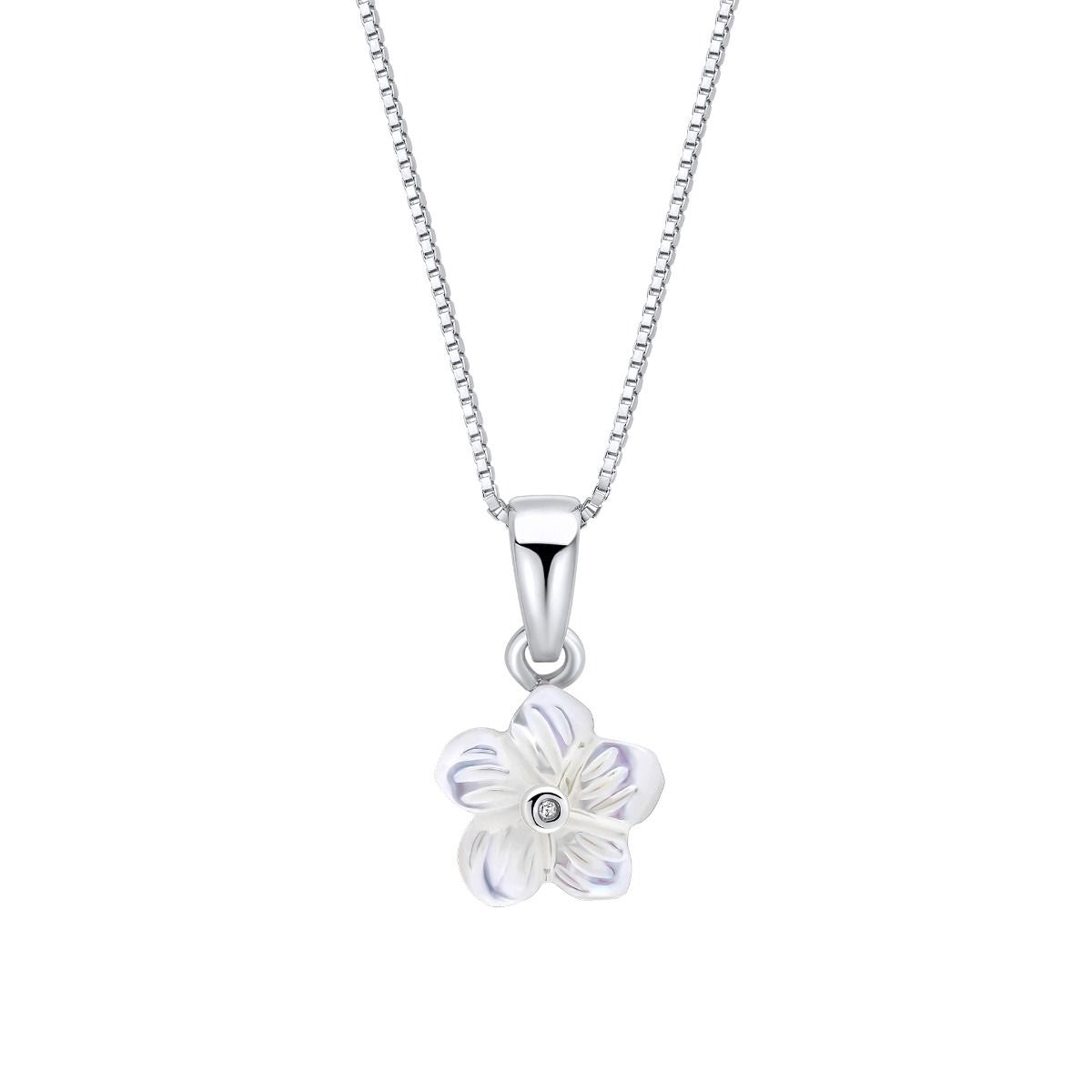 Carved Mother of Pearl Flower Pendant with Diamond P5565W
