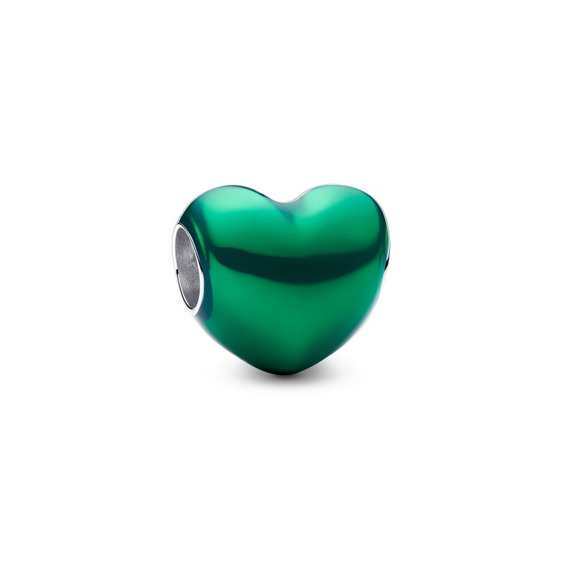 PANDORA Silver Heart Charm Transparent Green 793337C07