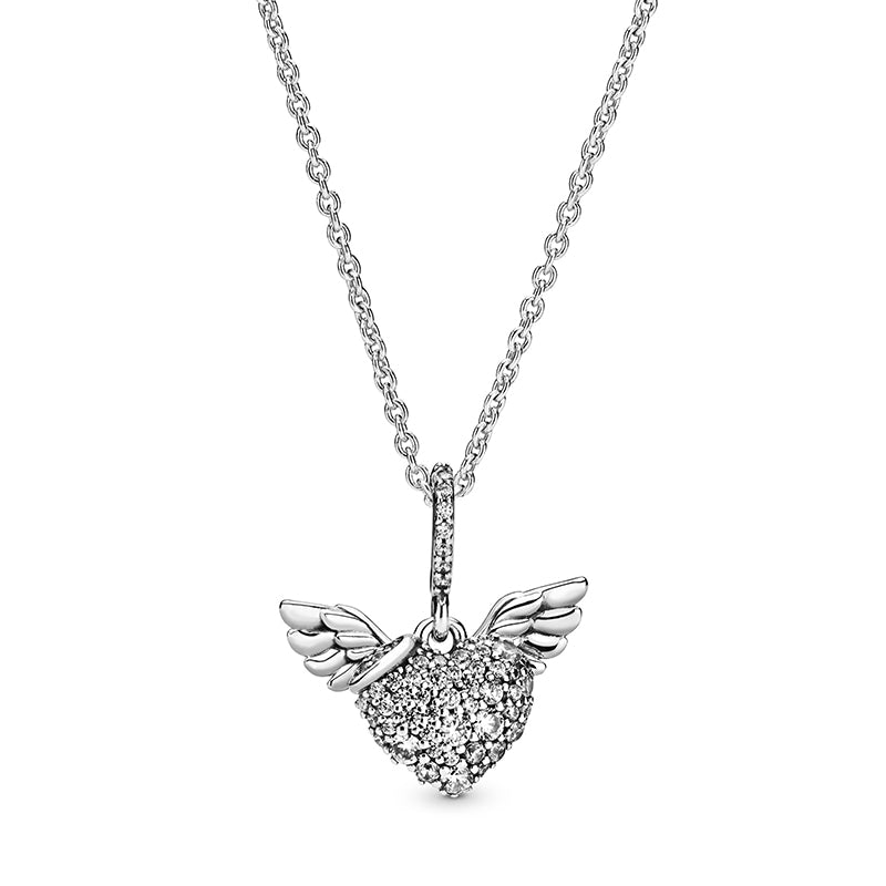 PANDORA Pave Heart & Angel Wings Neckl - 398505C01-45