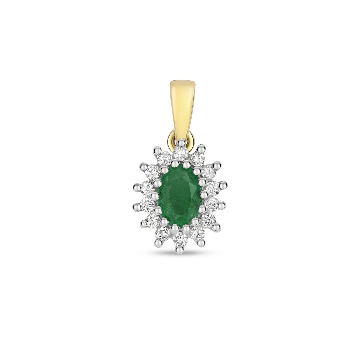 9ct Gold Oval Emerald and Diamond Cluster Pendant PD224E