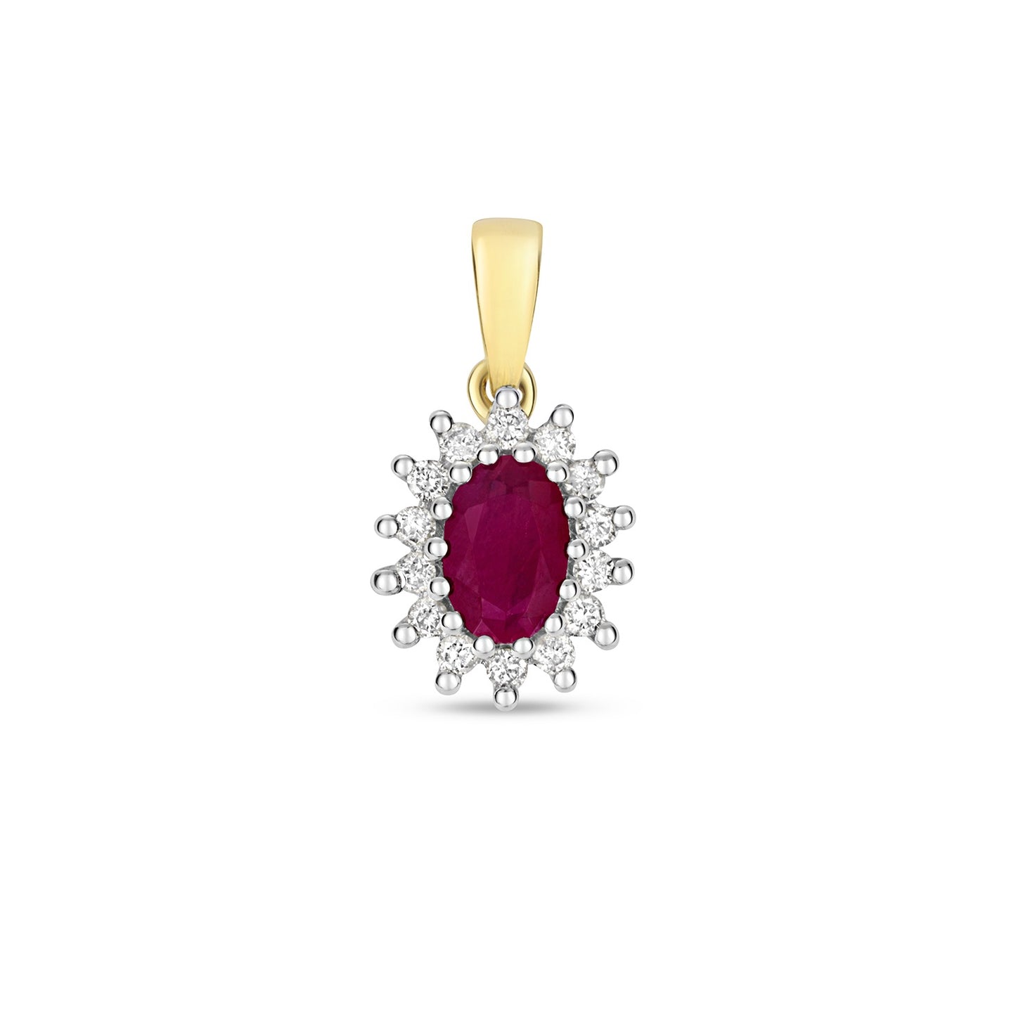 9ct Gold Oval Ruby and Diamond Cluster Pendant PD224R