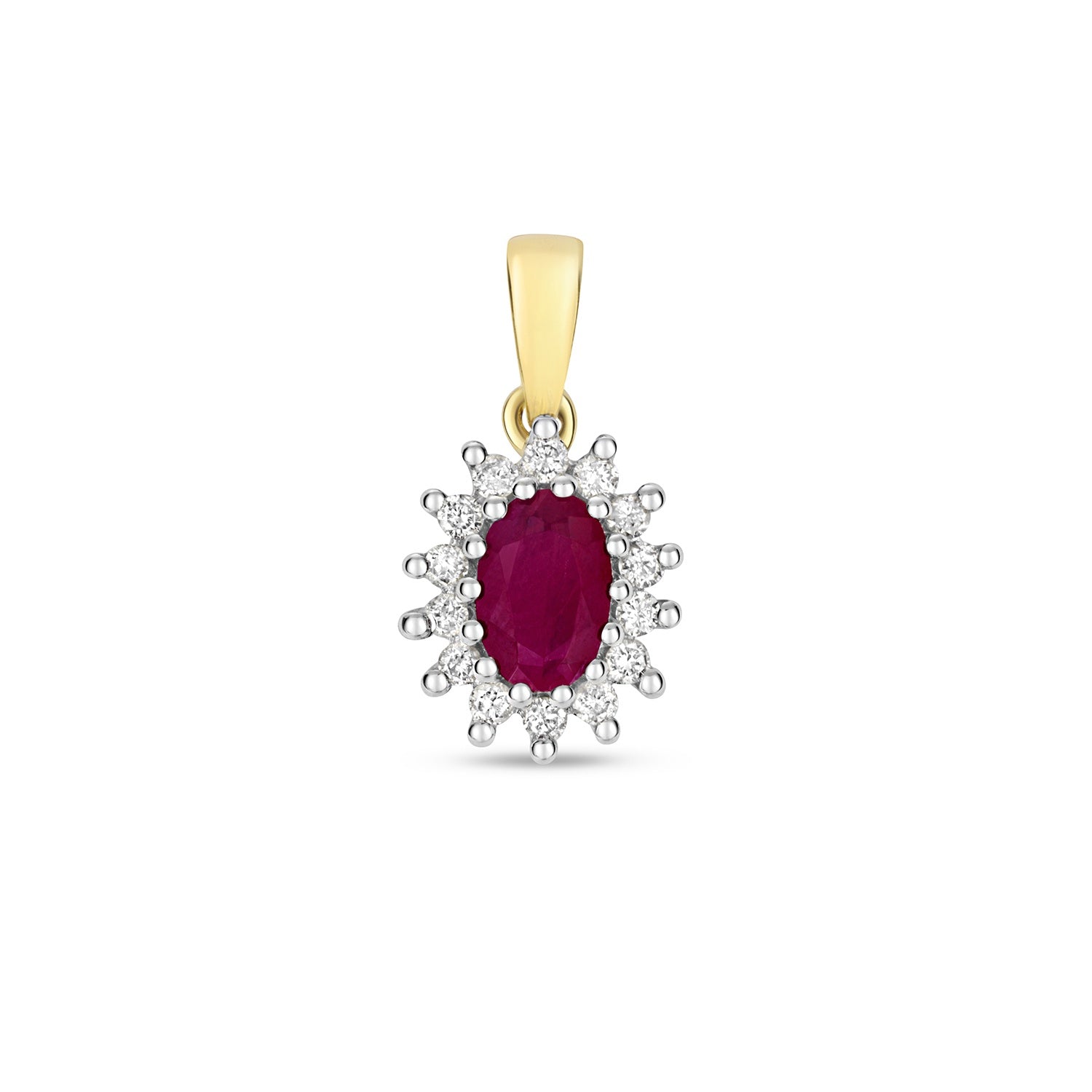 9ct Gold Oval Ruby and Diamond Cluster Pendant PD224R