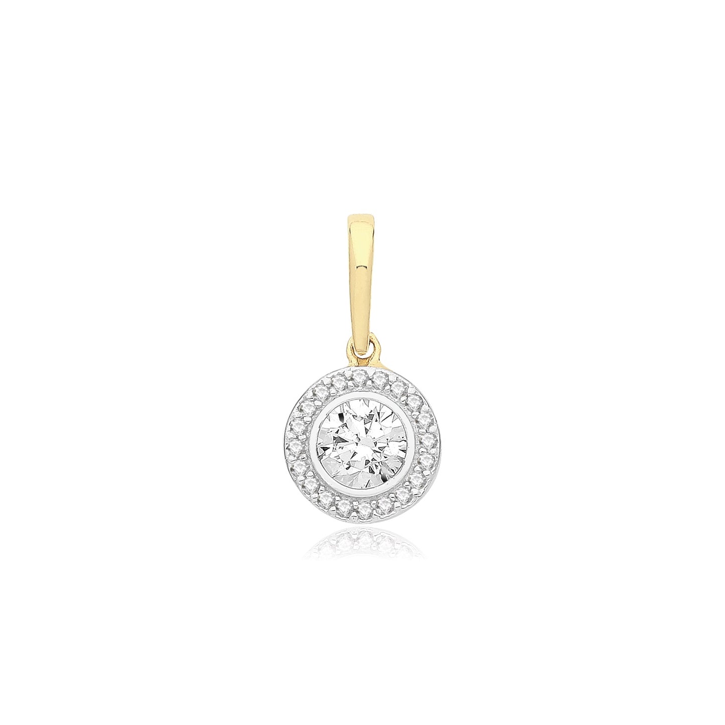 9ct Gold Round CZ Halo Pendant PN1014