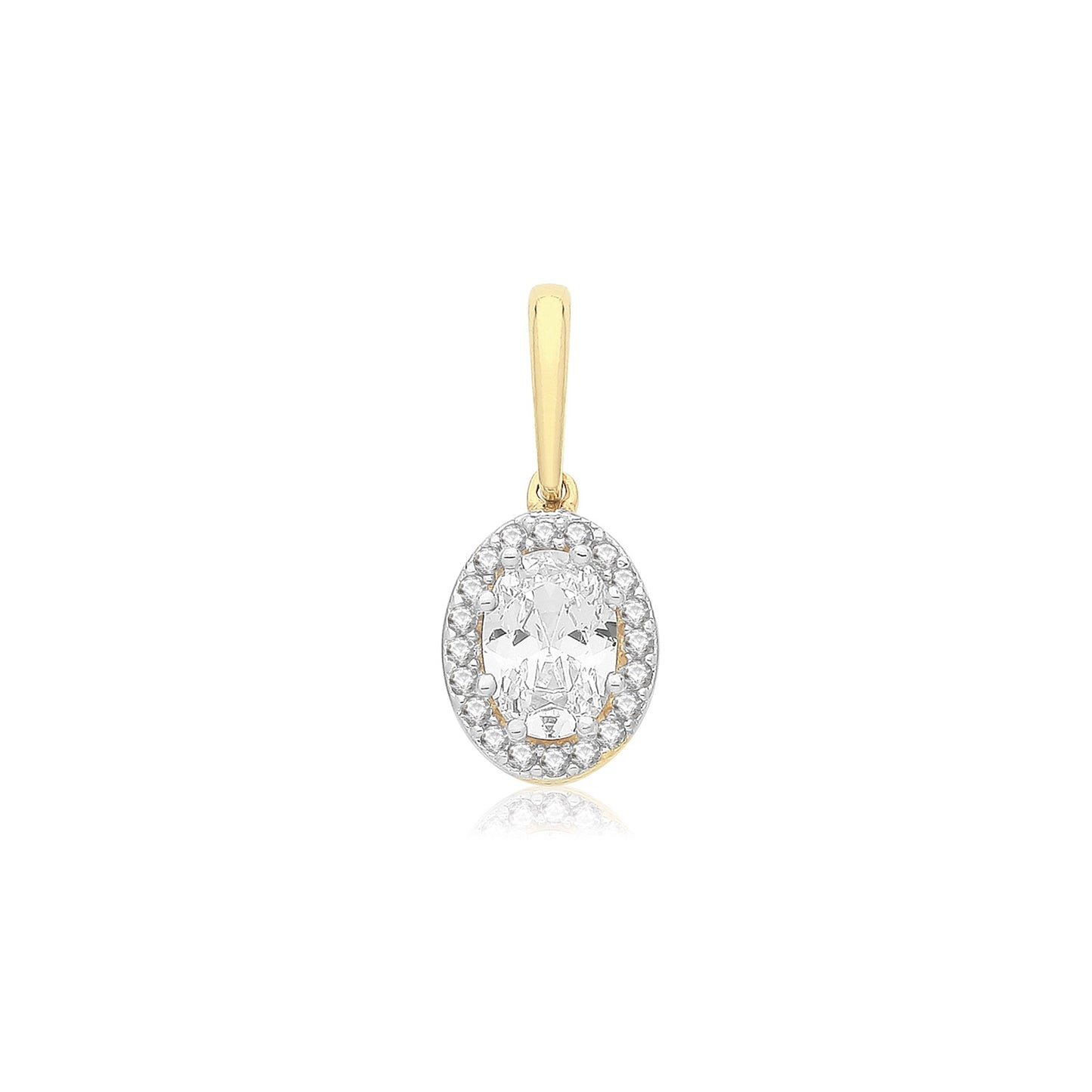 9ct Gold Oval CZ Halo Pendant PN1015