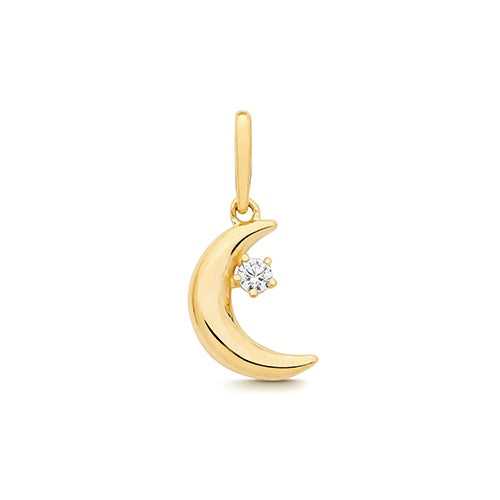 9ct Yellow Gold Moon CZ Pendant