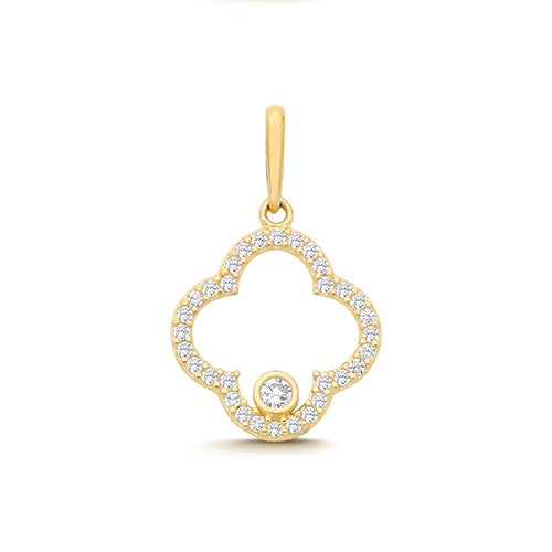 9ct Yellow Gold CZ Set Clover Leaf Pendant