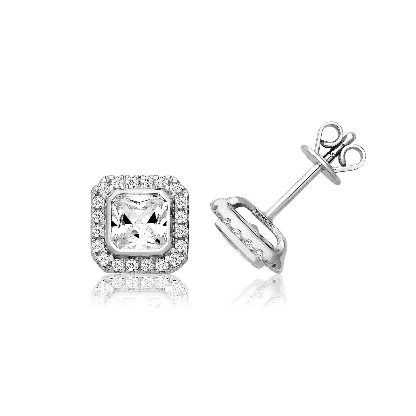 Silver Square CZ Halo Set Earrings SEG0003CZ