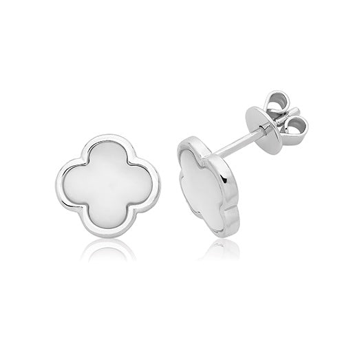 Silver Mother of Pearl Clover Shaped Earrings SEG0084