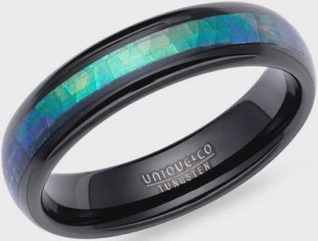 Unique & Co Tungsten Carbide ring with Abalone Shell & Black Inlay TUR-156