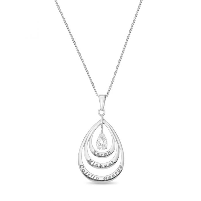 Silver Teardrop Four Name Necklace - Personalised