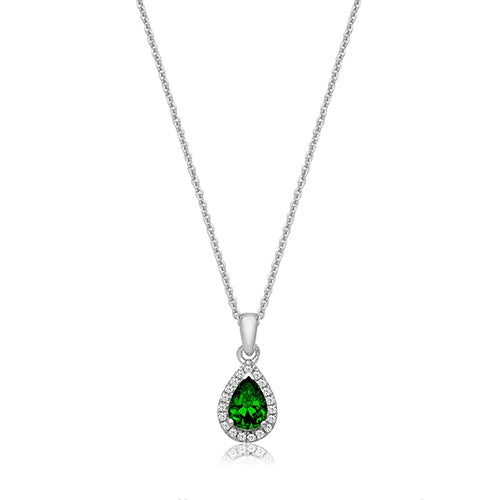 Silver Claw set Green Pear Shaped CZ Halp Pendant SPG0015EM