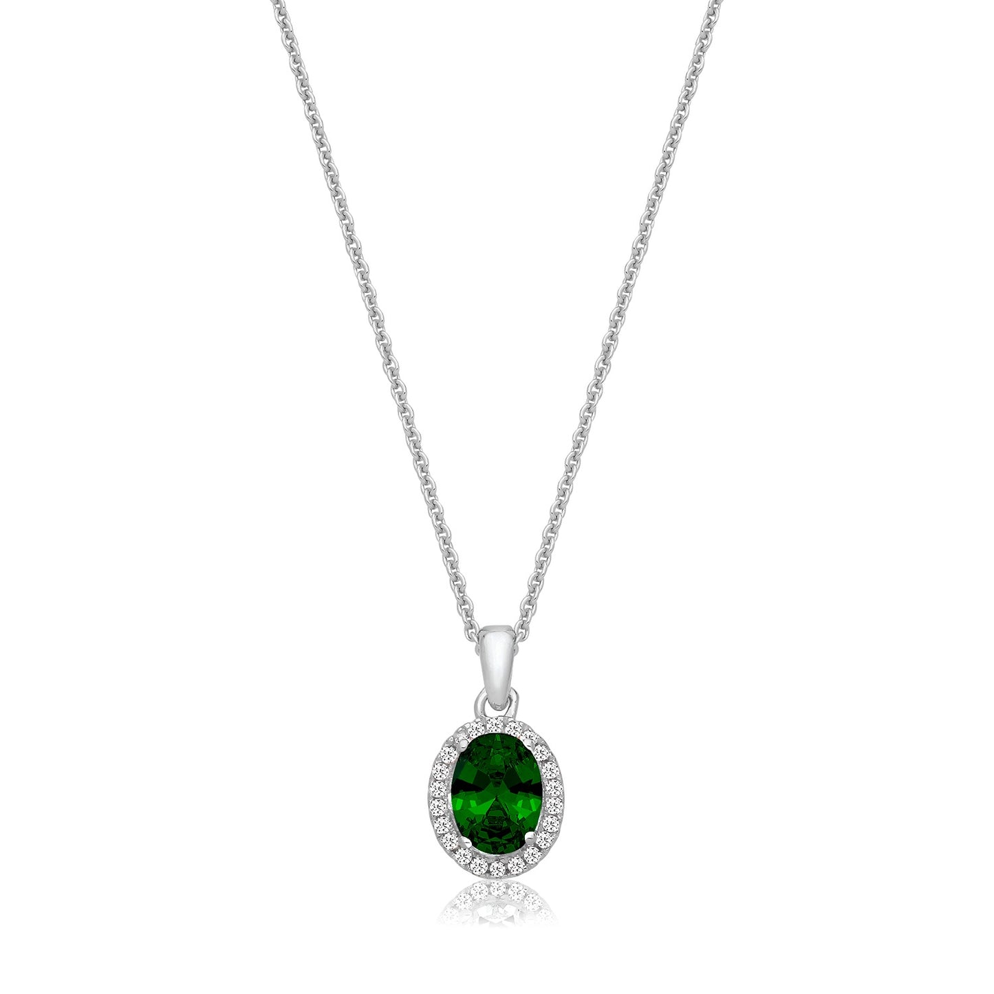 Silver Halo Set Green Oval CZ Pendant SPG0025EM