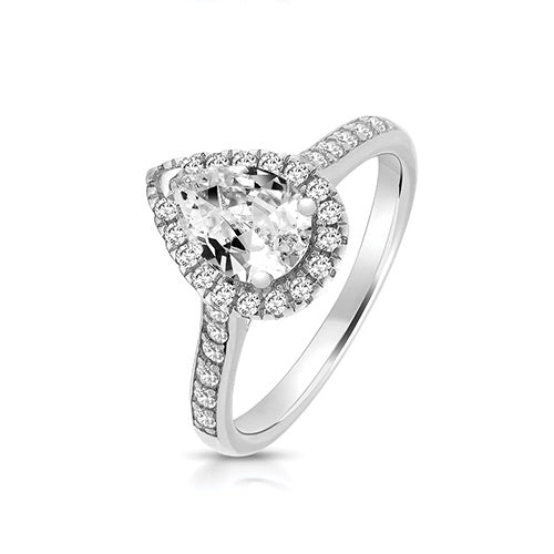 Silver Claw Set Pear Shape Halo Style CZ Ring SRG0016CZ
