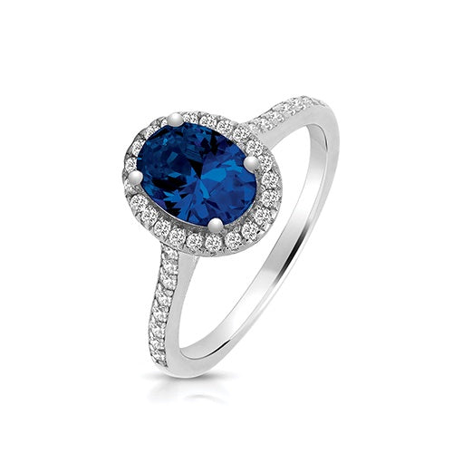 Silver Claw set Halo Ring with Blue Oval Stone SRG0025SA