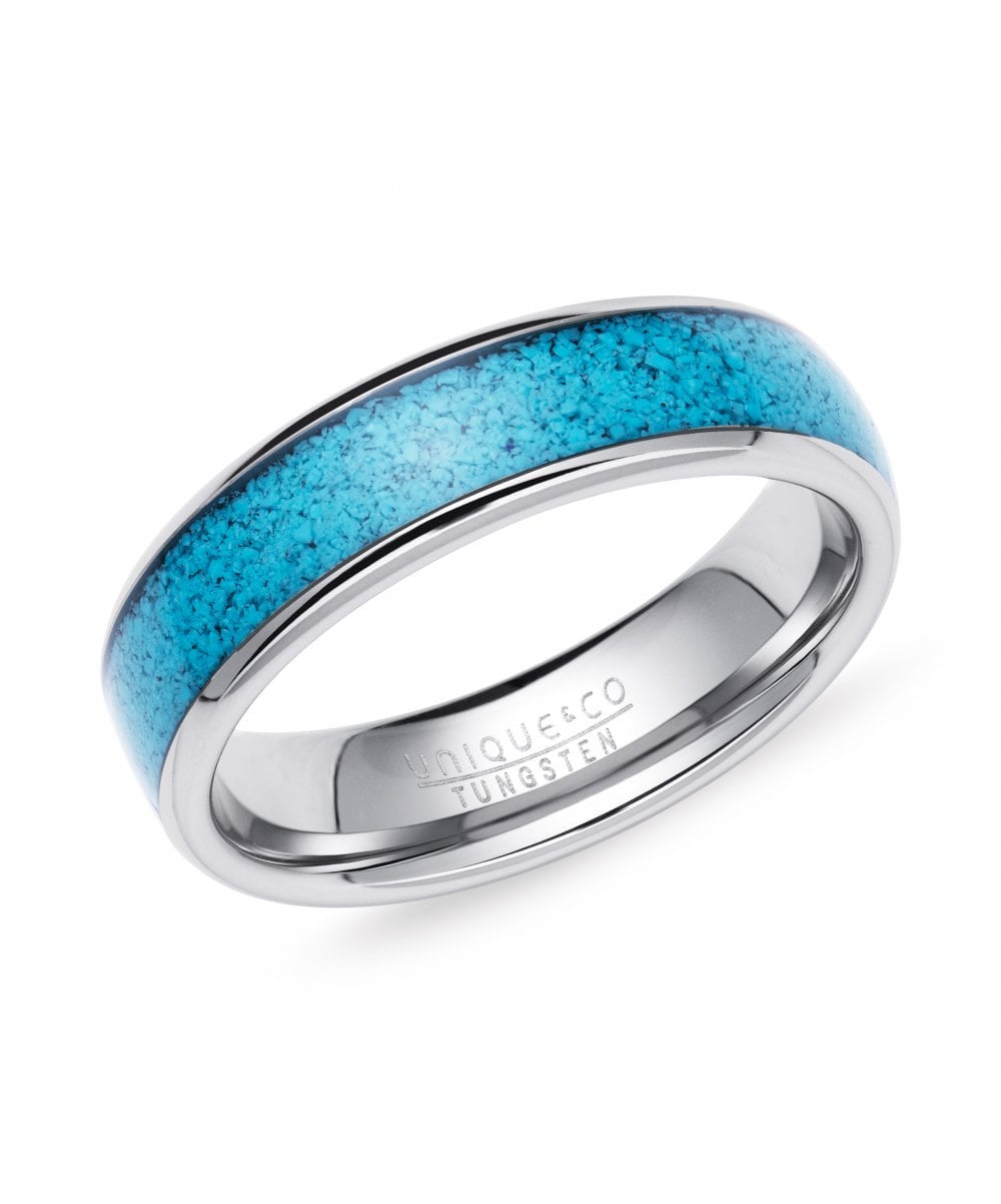 Unique & Co Tungsten Carbide Ring with Turquoise Inlay 6mm TUR-180