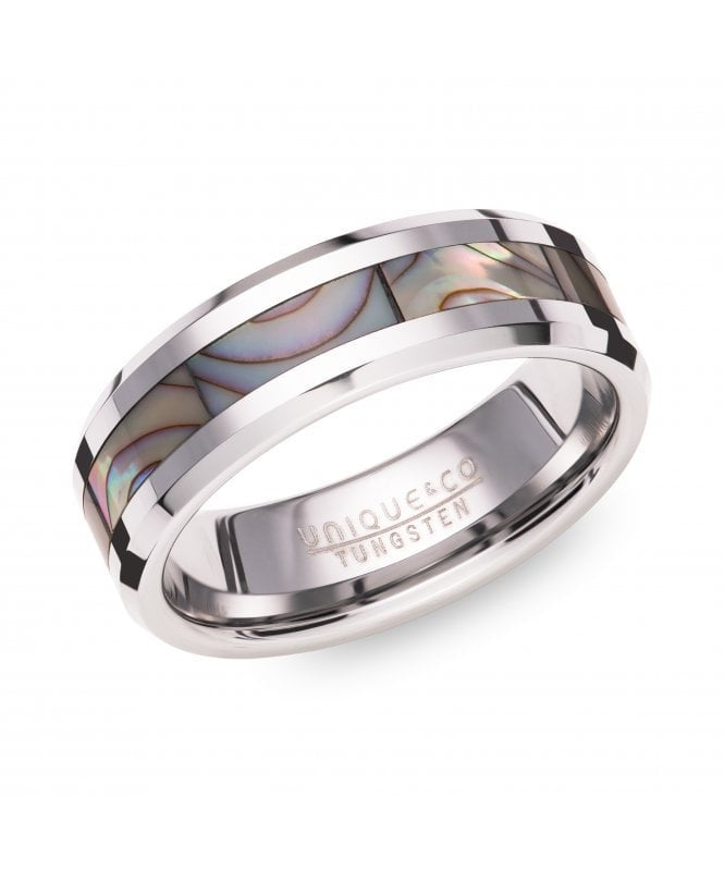 Unique & Co Tungsten Ring with Abalone Shell Inlay 7mm TUR-145