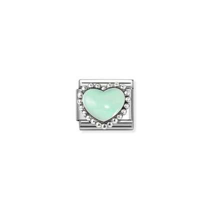 NOMINATION Silver Pastel Green Heart 330204-35