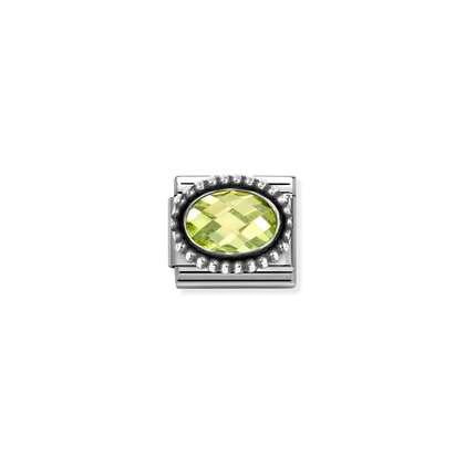 NOMINATION Silver Oval Faceted Green Stone Oxidized Beaded Setting 330607-004